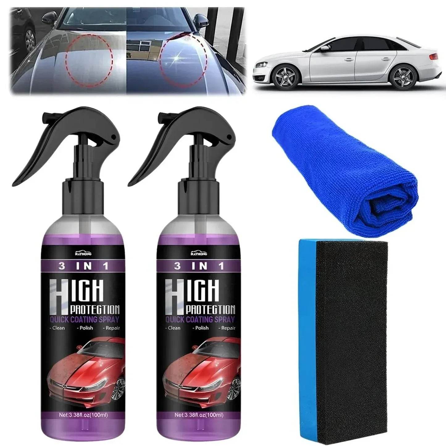3 in 1 High Protection Quick Car Ceramic Coating Spray (Pack of 3) - Liveonease