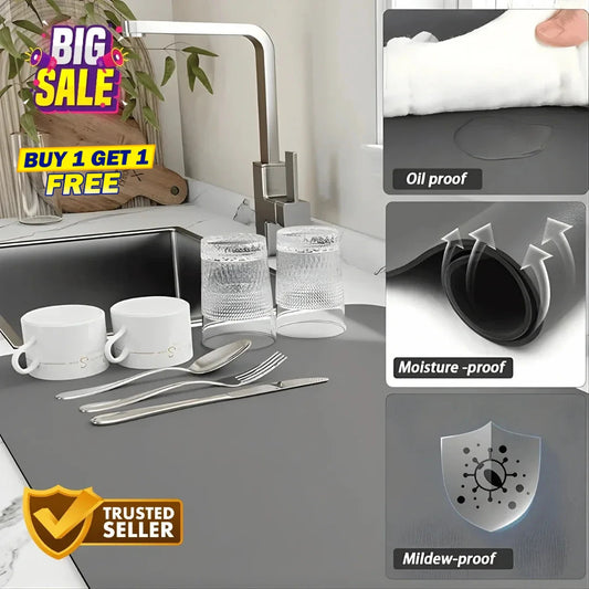 Absorbent Sink Mat | Quick-Dry, Anti-Slip Base | Pack of 2 ((Assorted))