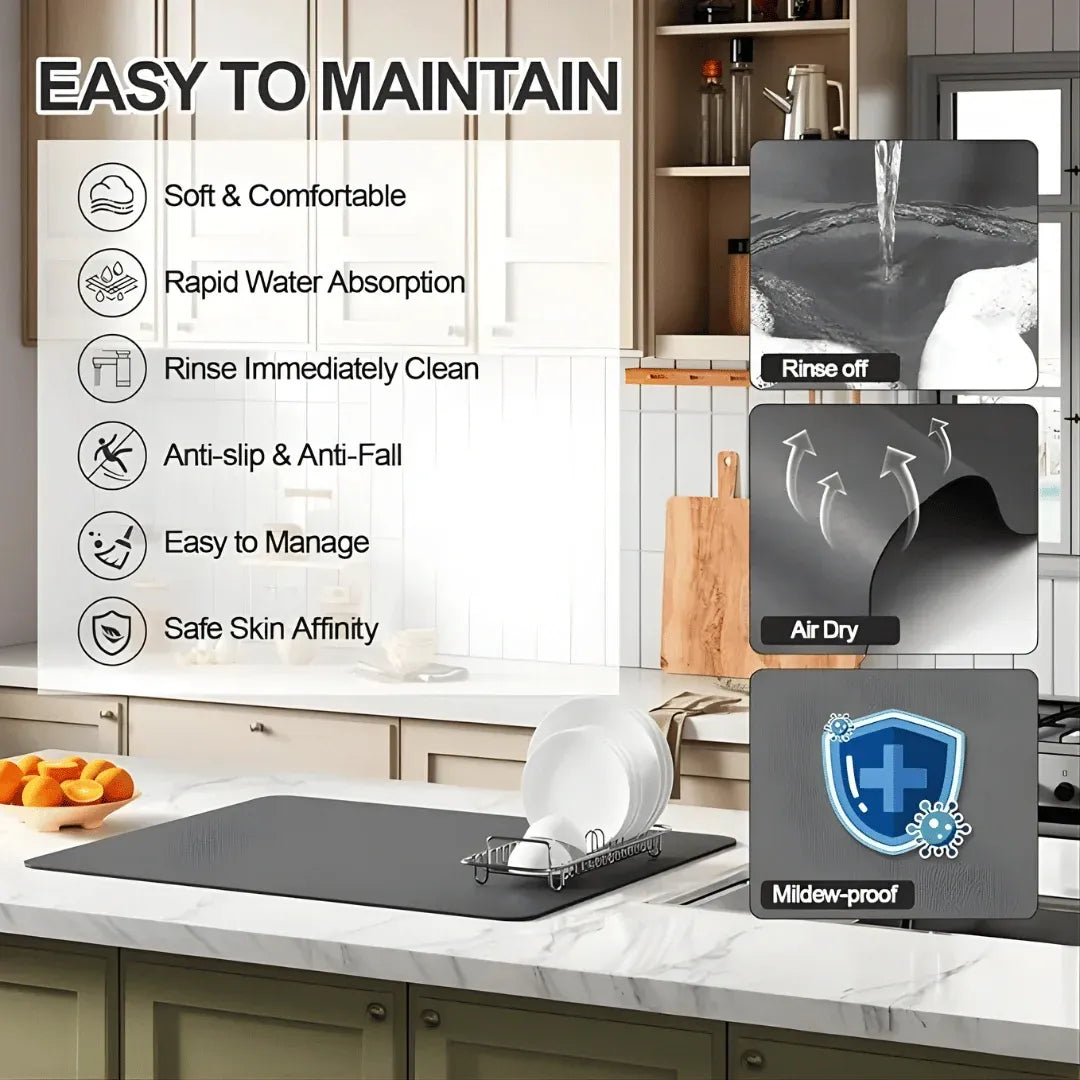 Absorbent Sink Mat | Quick-Dry, Anti-Slip Base | Pack of 2 ((Assorted))