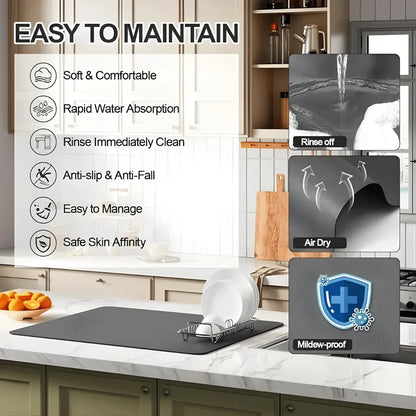 Absorbent Sink Mat | Quick-Dry, Anti-Slip Base | Pack of 2 ((Assorted))