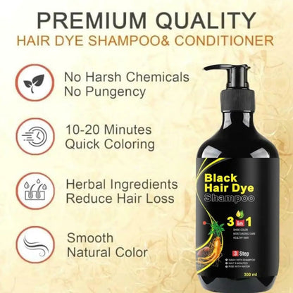 Herbal Black Hair Color Shampoo | 3 in 1 Hair Care | Grey Coverage | Pack of 2 (100ml)